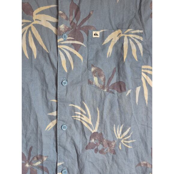 Quiksilver Men’s L Tropical Palm Floral Button Up Short Sleeve Vacation Shirt - Picture 5 of 8